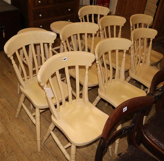 A set of eight Victorian style lathe-back chairs and a similar pair of stools